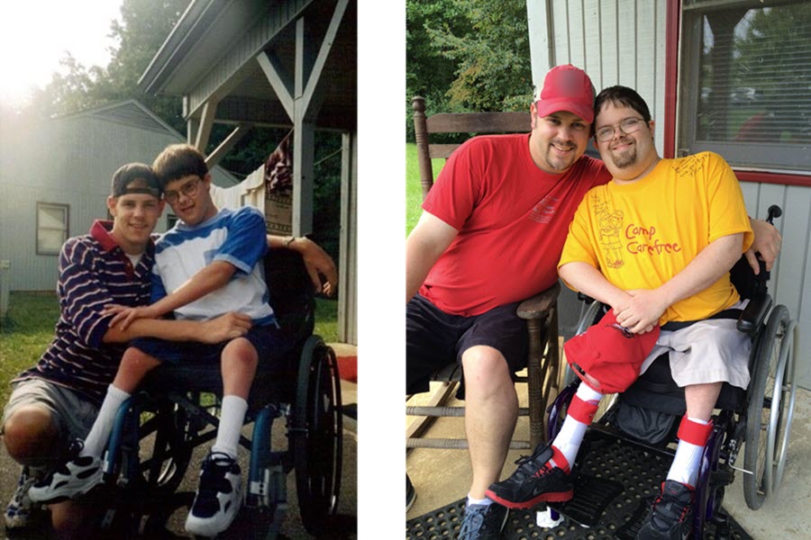 Brad and Matthew Bailey at Camp Carefree in the mid-90s and at a more recent alumni weekend.